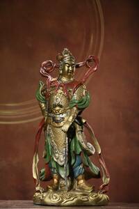 【古寶奇蔵】銅製・彩繪・描金・韋陀護法像・置物・賞物・中国時代美術