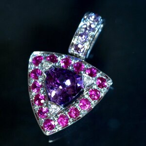 F3687[MAUBOUSSIN] mauve  sun natural diamond ruby amethyst top class 18 gold WG purity pendant top 