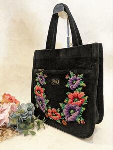 美品　FEILER フェイラー　花柄　トートバッグ　Ａ4　大容量　かばん鞄　黒　赤　紫　長財布収納可能　ハンドバッグ