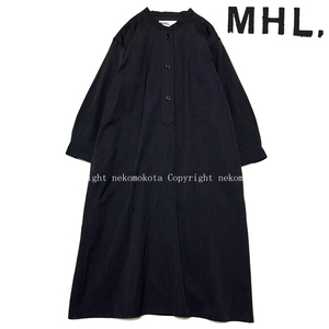 未使用に近い 美品 MHL. コットン ウール ツイル スタンドカラー シャツ ワンピース 2 ダークグレー マーガレットハウエル エムエイチエル