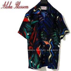 美品 アロハブロッサム OKINAWA ZILLA 半袖 アロハ シャツ 40 レーヨン オープンカラー シャツ 総柄 ALOHA SHIRTS メンズ Aloha Blossom