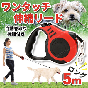  Lead 5m for pets flexible Lead . san . red Harness dog cord flexible self-winding watch taking . with function small size dog medium sized dog .. cat rabbit ferret walk red 