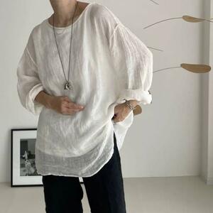 新品 未使用品 ARGUE LINEN VOILE GAUZE PULLOVER サイズ1 白 ホワイト アギュー リネン 麻 ガーゼ プルオーバー ブラウス トップス