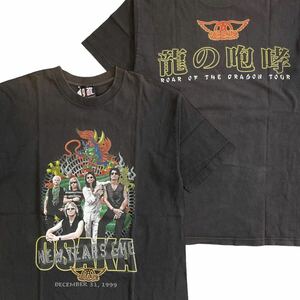90s AEROSMITH 龍の咆哮 Tシャツ Roar Of The Dragon Tour Osaka 1999 エアロスミス giant ブラック バンT バンド 大阪 ヴィンテージ