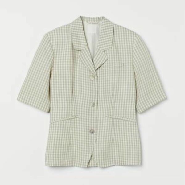 H＆M ギンガムチェックリネンブレンド 半袖ジャケット