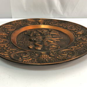 EA147)ヴィンテージ 銅製 壁掛けプレート 直径43cm 装飾品 飾り皿 コッパー ヨーロッパ 輸入品の画像9