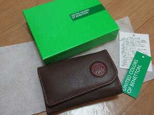 ★431 BENETTON ベネトン新品ヤギ革の小銭入れ付キーケース　brown