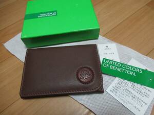 ★362 BENETTON ベネトン 新品ヤギ革のカード名刺入れ BROWN