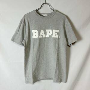 90s 初期 日本製 良好 正規品 A BATHING APE BAPE アベイシングエイプ べイプ USED加工 BAPE 白ロゴ プリント Tシャツ 裏原宿 グレー M