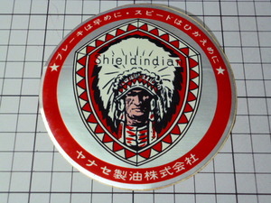 正規品 60s 70s ヤナセ 製油 株式会社 Shieldindian ステッカー 当時物 (104mm) ビンテージ 60年代 YANASE SEIYU シールド インディアン