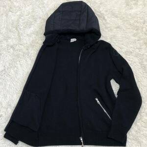 美品◎切替デザイン◎MONCLER モンクレール フードダウン ニット カーディガン CARDIGAN TRICOT ダブルジップ ワッペン メンズ Mサイズ 