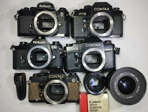 【リサイクル】 フィルムカメラ CONTAX RTS carlzeiss planar 50 1.7 NIKON FE EM まとめてジャンク品 1円スタート売り切り　昭和骨董品