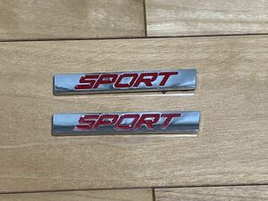 SPORT プレート エンブレム ステッカー メッキ赤文字 75mm x 10mm