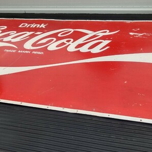 昭和 大型 看板 コカ・コーラ Drink Coca-Cola ビンテージ コカコーラ 約183cm×92.cm レトロ 看板 ブリキ 店舗壁貼り 希少 当時の画像7