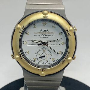 希少 SEIKO ALBA セイコー アルバ V600-6040 アラーム クロノグラフ 稼働品 クオーツ 腕時計 純正ブレスレット 日本製 