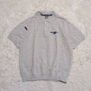 Champion　チャンピオン　半袖　ポロシャツ　M　インドネシア製　グレー　刺繍ロゴ　古着