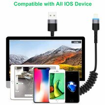 iPhone Coiled Lightning Charging Cable for CarPlay,Apple Fast Charging Cord Sync USB Data Spring LED Retractable Charger Adapter_画像2