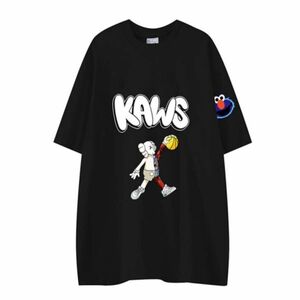 ユニセックス 男女兼用カウズバスケット×セサミストリートプリント 半袖 Tシャツ 原宿