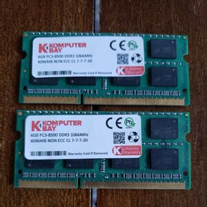 メモリー4GBの2個セット（KOMPUTERBAY 4GB PC3-8500 DDR3 1066MHzの2個セット）