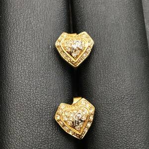 #9912 Nina Ricci/ニナリッチ イヤリング ゴールドカラー 金色 メッキ ハート 石付イヤーカフ 耳飾り 両耳セット