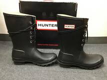 #9892　HUNTER ハンター W23608 オリジナルレース レインブーツ ラバーブーツ 長靴 レースアップ 黒 ブラック UK6 EUR39 24.5センチ_画像3