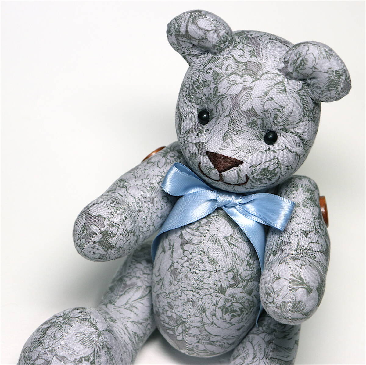 [Handmade] Chic Floral Pattern Pencil Drawing Style Gray Teddy Bear Handmade Bear Stuffed Toy [New, Unused], teddy bear, teddy bear general, Body length 10cm - 30cm