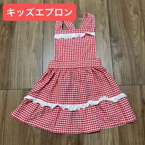 *ハンドメイド*キッズエプロン　赤チェック　フリル