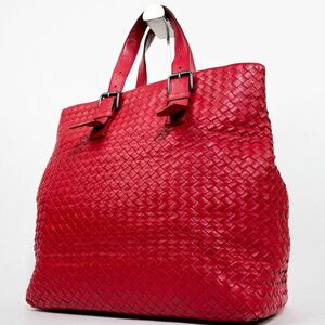 1円美品【希少色】BOTTEGA VENETA ボッテガヴェネタ トートバッグ ビジネスバッグ ハンドバッグ イントレチャート 赤 レッド メンズ 大容量