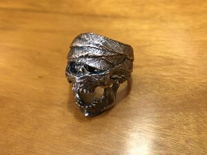 Art hand Auction ★Carved Bone CARVEX★ Handmade Skull Ring Mummy Size 18.5 Made by the delicate carving master Kote 925 Silver Ring Handmade Skull Skeleton Free Shipping, ring, Silver, No. 18~