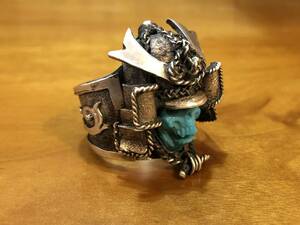  limitation .. sale *..CARVEX* hand carving one point thing skill Skull ring samurai . beautiful peace 21 number arm guard kote work original silver silver + turquoise hand made engraving .. skeleton 