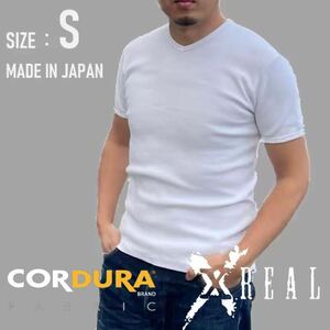 XREAL 日本製 ヘビーウェイト ｔシャツ コーデュラCORDURA 生地 白 S スリムタイプ 厚手 アメカジ アウトドア 嫌なタグ類なし
