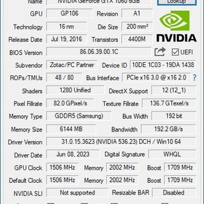 ZOTAC GeForce GTX1060 mini 6GB 中古動作品の画像6