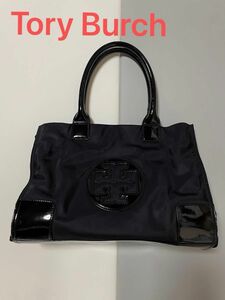 Tory Burch トリーバーチ トート エナメル ブラック　ナイロンバッグ