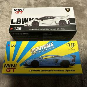 ミニカー 引退 1/64 mini gt 126 1/64 LB★WORKS ランボルギーニ ウラカン GT ホワイト 57 アヴェンタドール ライトブルー MGT00057-Rの画像3