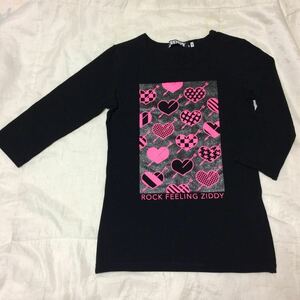 １回着新品同様☆ZIDDYストレッチ七分袖TシャツロンT 130140黒ピンク ジディBebe ベベ