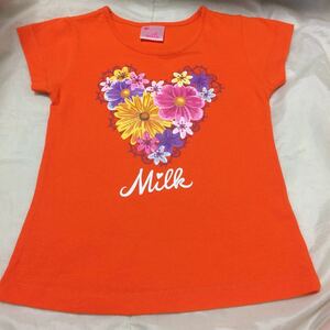 １回着☆Milk半袖Tシャツ110オレンジ花フラワーハートミルクインポート海外ジンボリー