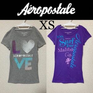  прекрасный товар *AEROPOSTALE короткий рукав футболка 2 надеты комплект XS серый фиолетовый лиловый 2 позиций комплект Aeropostale 