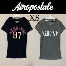 １回着新品同様☆AEROPOSTALE 半袖Tシャツ 2着セット XS 黒 ブラック グレー 2点セット エアロポステール_画像1