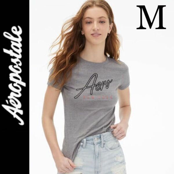 新品タグ付き☆AEROPOSTALE ロゴ半袖Tシャツ M グレーエアロポステール