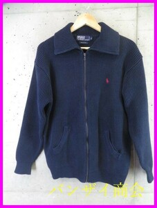 2130b24◆良品です◆Ralph Lauren ラルフローレン リブ編み 厚手 コットンニットジャケット L/セーター/カーディガン/ポロシャツ/古着