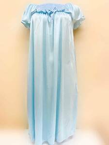 ライトブルー レディース パジャマ 半袖ワンピース ポリエステル 水色 青 スクエアネック ルームウェア リボン ナイトウェア ネグリジェ