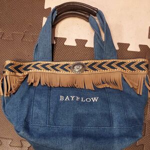 新品　 BAYFLOW ベイフロー バッグ トートバッグ ブルー ホワイト　フリンジロゴトートM