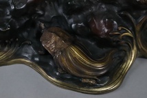 時代金工 銅製 鶴亀 置物 高58,5cm 重12kg 在銘 ツル カメ 細密細工 古美術品[c343]_画像6