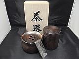 杉金堂 茶器揃 3点セット 茶筒/建水 湯こぼし/茶さじ 純銅製 木箱付き 茶道具
