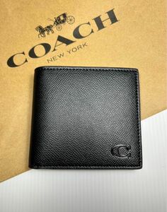 新品未使用　coachコーチ メンズCロゴブラック二つ折り財布