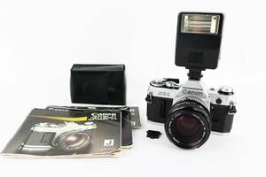 1円スタート　カメラ　キャノン　AE-1　レンズ：FD　50ｍｍ　1：1.4　S.S.C　ストロボ：155A　外装美品　シャッターのみ確認済み　現状品