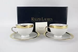 未使用　ラルフローレン　RALPH　LAUREN　カップ＆ソーサー　ペア　2客　金彩　箱付き