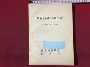 ｓ◆　昭和38年3月1日現行　社線 旅客荷物 運賃算出表　日本国有鉄道 営業局　昭和レトロ　当時物　書籍　/　N4