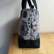 グレー 黒 花柄 北欧 綿麻 切替 hand made ハンドメイド トート ショルダー 斜め掛け ランチ ハンド セカンド サブ エコ バック バッグ_画像5