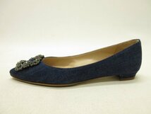 マノロブラニク MANOLO BLAHNIK ★ジュエルバックル　ハンギシ デニム フラット シューズ　HANGISI DENIM FLATS サイズ37（24cmくらい）_画像4